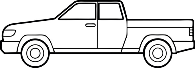 Outline Drawing of a Pickup Truck Side View on a White Background for Design and Coloring Projects © Designfly