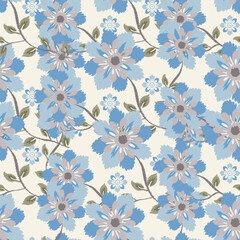 Ikat seamless pattern blue flower hand-drawn floral stripe ornamental designs, textile art, luxury fabrics, scarves, wrapping, home decor, illustration, cultural and traditional fashion and interiors