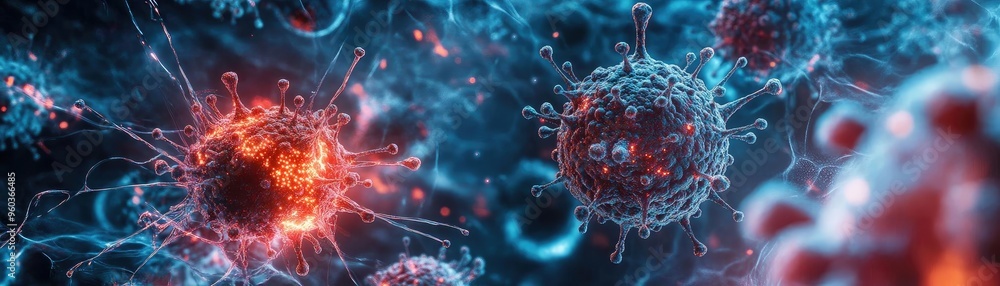 Poster close-up view of colorful microscopic organisms, showcasing intricate details and vibrant colors in 