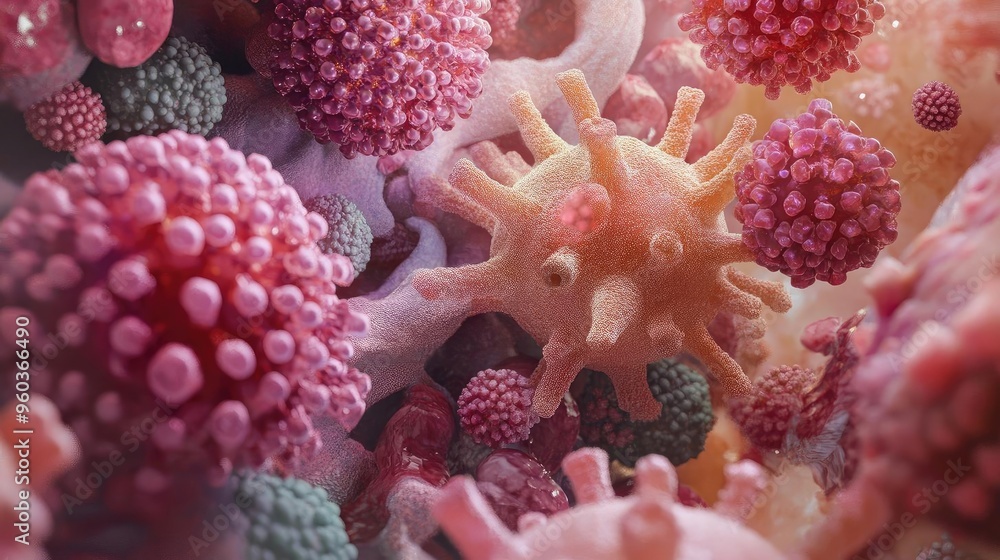 Poster detailed close-up of various microscopic organisms showcasing vibrant colors and intricate textures 