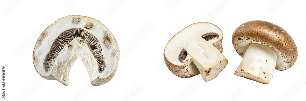 Aufkleber isolated half slices of shiitake mushroom on a background, which is an extremely nutritious and prot