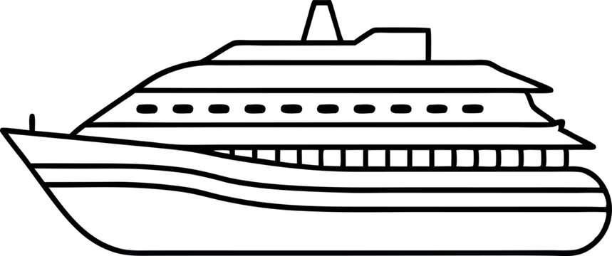 recommend clip art: Minimalist Cruise Ship Line Drawing Against a White Background Illustrating Nautical Travel and Ocean Adventures