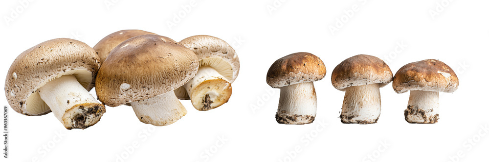 Canvas Prints Species of fungi with high nutrient and protein concentration, a cluster of fresh brown mushrooms isolated on a white background.