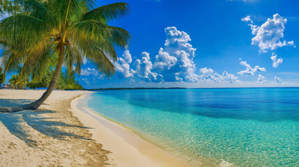 Fototapeta premium Seven Mile Beach, the most beautiful view, beautiful sandy beach, clear water, beautiful clouds, good weather.