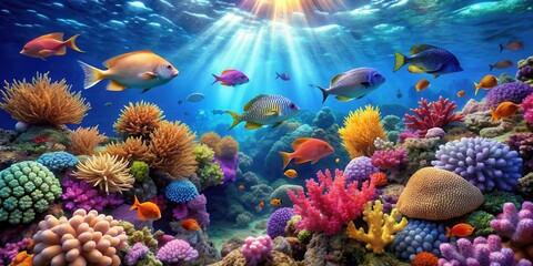 A serene journey through colorful coral reefs and exotic sea creatures , underwater, marine life, ocean, beauty, scenic