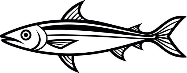 Stylized Black and White Fish Illustration with Bold Lines and Simple Design Aesthetic