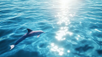 Obraz premium A dolphin swimming in the clear ocean water with sun glitter