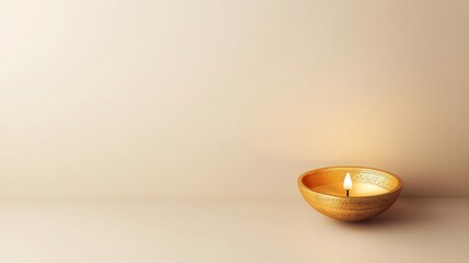 Fototapeta premium Golden diya lamp, intricate carvings, 3D illustration, copy space for text,