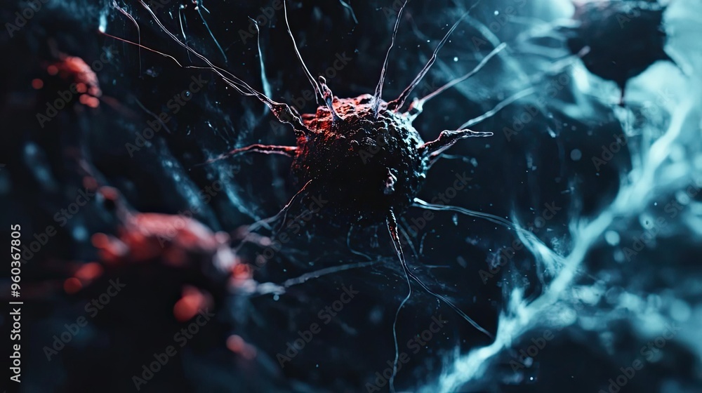 Poster Abstract close-up of microorganisms showcasing intricate details and vibrant colors in a visually striking composition.