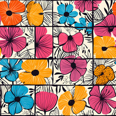 floral and leaf seamless patterns in doodle-style tile designs with graphic format.