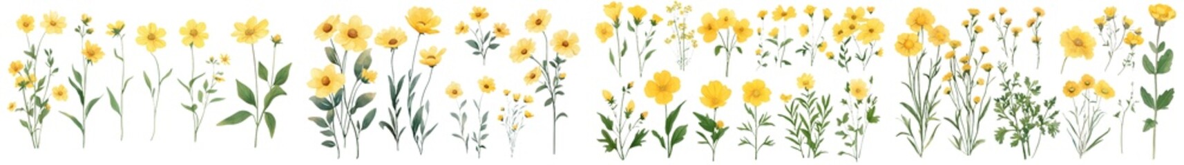 Fototapeta premium An assortment of rue elements, with bright yellow flowers, bluish-green leaves and a pungent aroma.