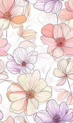 floral and leaf seamless patterns in doodle-style tile designs with graphic format.