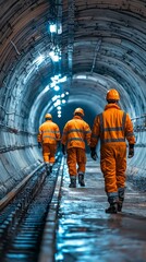 Naklejka premium Construction Workers Walking Through Tunnel