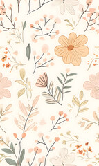 floral and leaf seamless patterns in doodle-style tile designs with graphic format.
