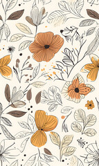 floral and leaf seamless patterns in doodle-style tile designs with graphic format.