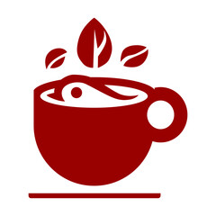 a red cup with a plant growing out of it