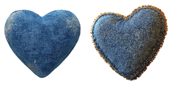 Fabric in dark texture with a heart-shaped denim jeans cloth in PNG format.
