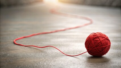 A red yarn ball rolling along a winding path, yarn, red, knitting, ball, wool, textile, fiber, thread, craft, hobby