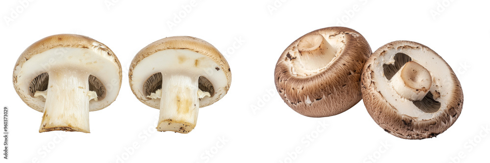 Aufkleber an image of a fresh champignon mushroom with a half slice isolated on a white background and a whole