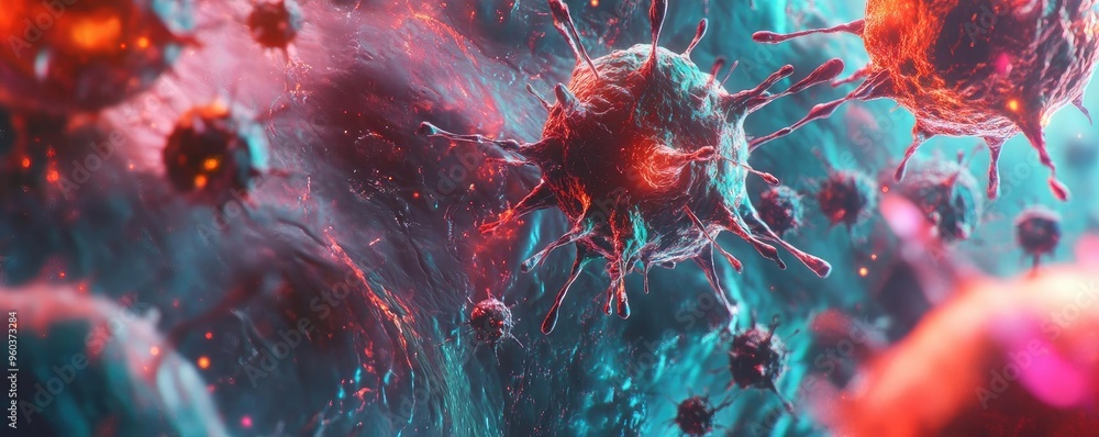 Aufkleber vibrant close-up of microscopic cells in a colorful, abstract setting, showcasing the complexity of 