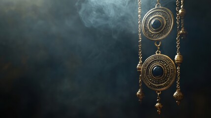 mysterious amulets and talismans on a dark backdrop, representing mysticism and occult practices ideal for banner backgrounds