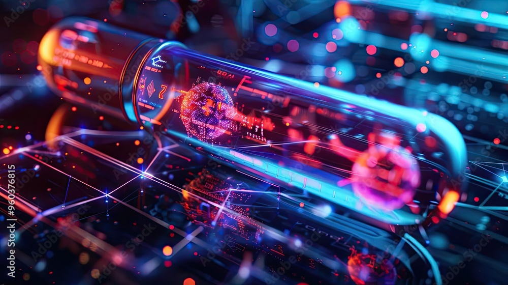 Aufkleber a vibrant test tube holds colorful microscopic particles, symbolizing innovation and scientific disc