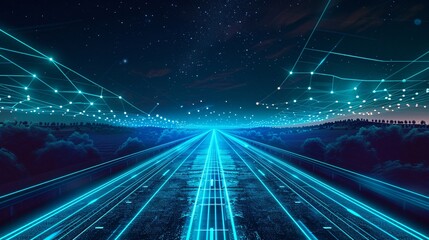 Futuristic Highway Through the Night Sky