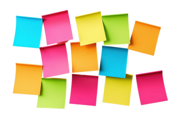 Colorful sticky notes arranged randomly, perfect for reminders, organization, or note-taking in any creative workspace.
