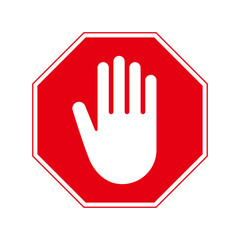 Red stop sign with hand
