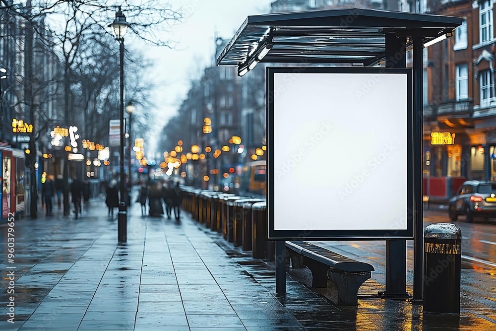 Poster hyper realistic photo of bus station billboard with blank copy space screen for your advertising tex