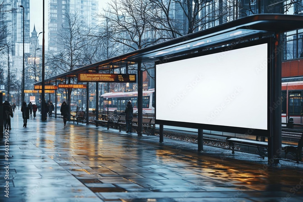 Poster hyper realistic photo of bus station billboard with blank copy space screen for your advertising tex