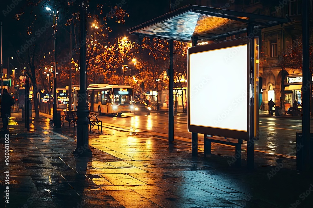 Poster hyper realistic photo of mock up of light box on the bus stop , copy space for text,