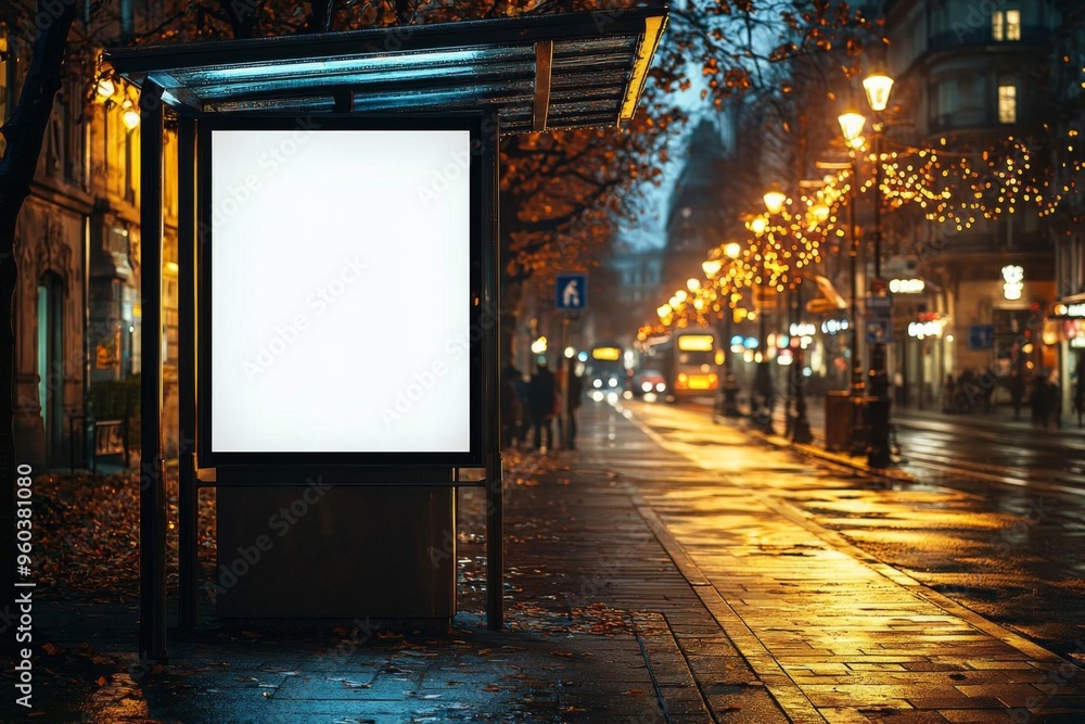 Poster hyper realistic photo of mock up of light box on the bus stop , copy space for text,
