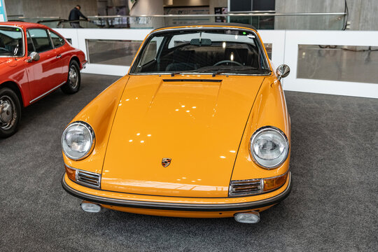 New York City, USA - March 27, 2024: 1968 Porsche 912 vintage car at New York International Auto Show in Manhattan, front view