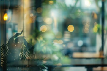 Naklejka premium Blurred abstract coffee shop background, atmospheric cozy cafe interior shot.