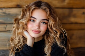 Naklejka premium Girlâ€™s face, tousled hair, natural look enhances a carefree and relaxed vibe