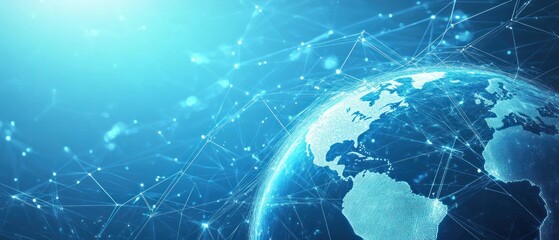 Fototapeta premium Global Network of Interconnected Lines and Points on a Blue Earth
