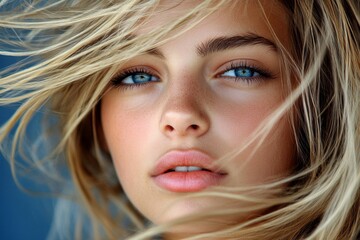 Girlâ€™s face, windblown hair, carefree spirit reflects a sense of freedom and adventure