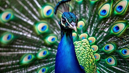 Obraz premium A vibrant peacock displaying its colorful feathers in a stunning natural setting.
