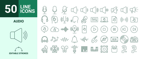 Set of 50 icons of Audio in Vector Format. 