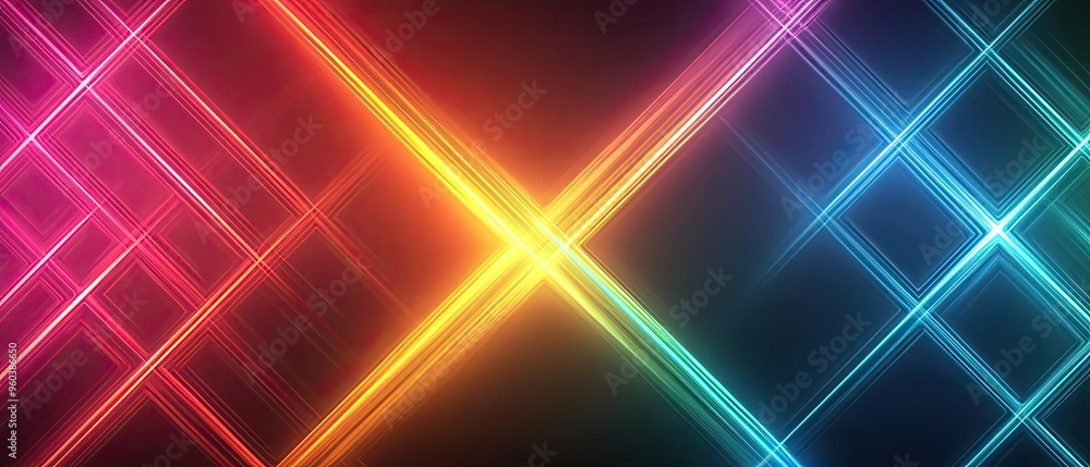 Poster abstract vibrant light beams intersecting in a colorful display, creating a mesmerizing background f