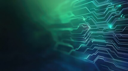 Abstract technology background featuring intricate circuit patterns and a blend of green and blue hues, symbolizing digital innovation.
