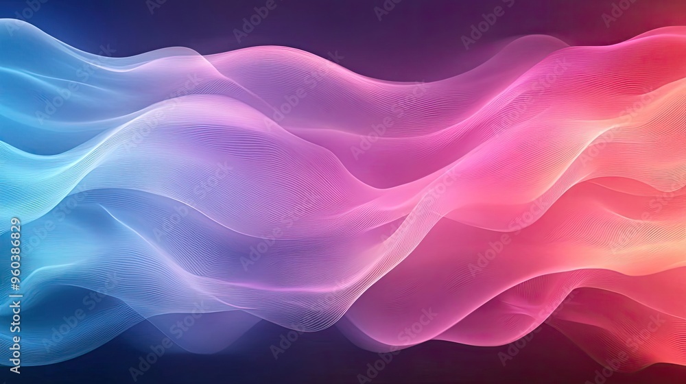 Poster abstract waves of blue and pink colors blend seamlessly, creating a fluid and dynamic visual perfect