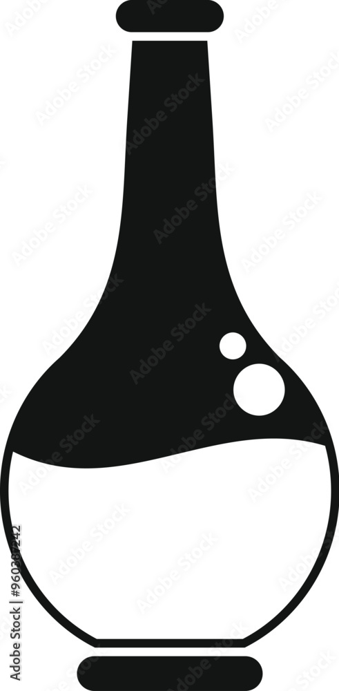 Poster chemical flask bubbling with liquid icon in simple style isolated on white background