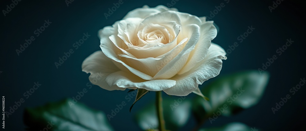 Poster A Single White Rose in Bloom Against a Dark Teal Background