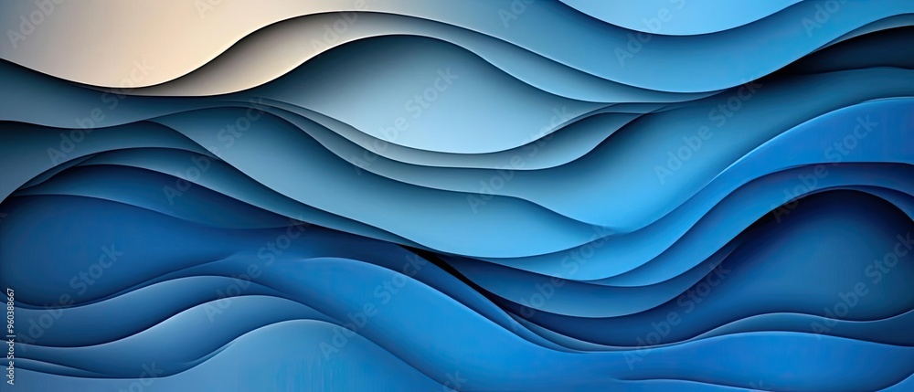 Poster captivating blue abstract waves with layered design, creating a serene and modern atmosphere perfect