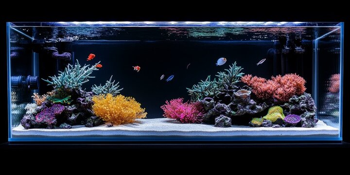 A saltwater aquarium with coral and fish.