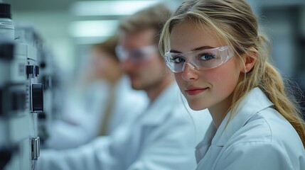 Research team testing the tensile strength of nanomaterials in a stateoftheart lab