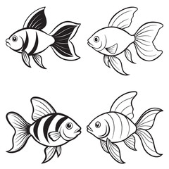 Fototapeta premium 3d rendering of dynamic goldfish silhouette line art. generative AI