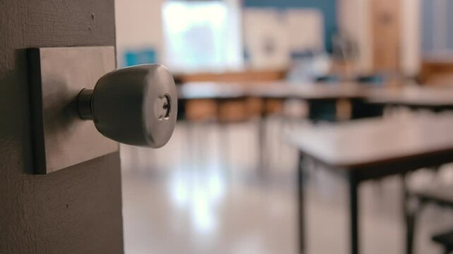 Classroom out of focus outside door